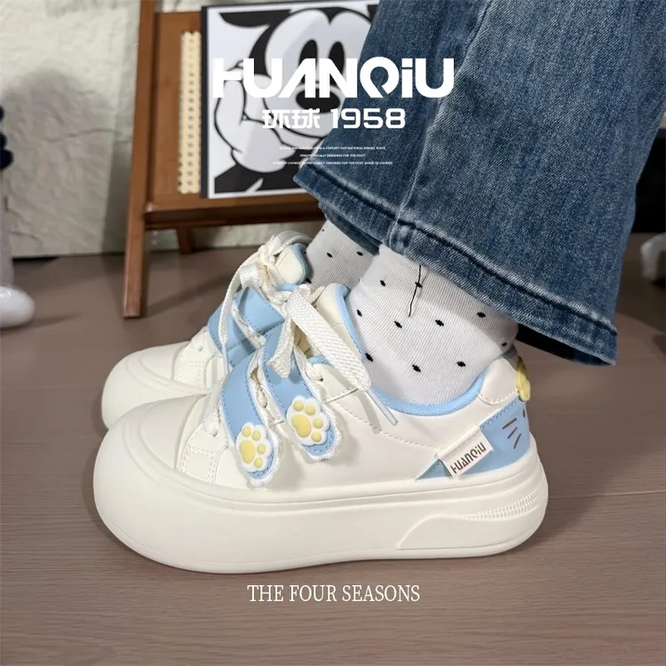 环球魔术贴小白鞋女2025秋季新款爆款厚底面包鞋小众学院风板鞋女