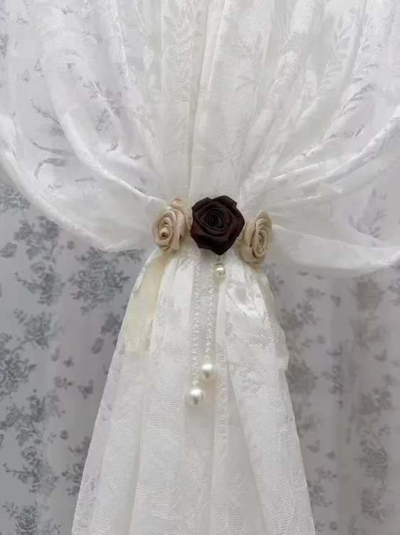 小香风三色山茶花窗帘绑带轻奢创意纱帘装饰美拉德系绑带