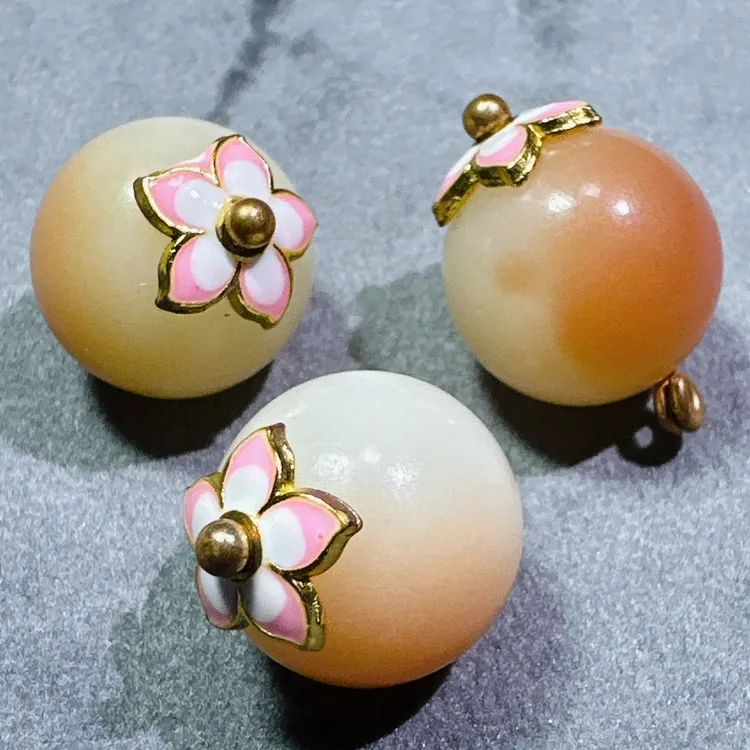 12mm新中式国风黄白色菩提子圆珠花托扣子旗袍服装辅料香云纱