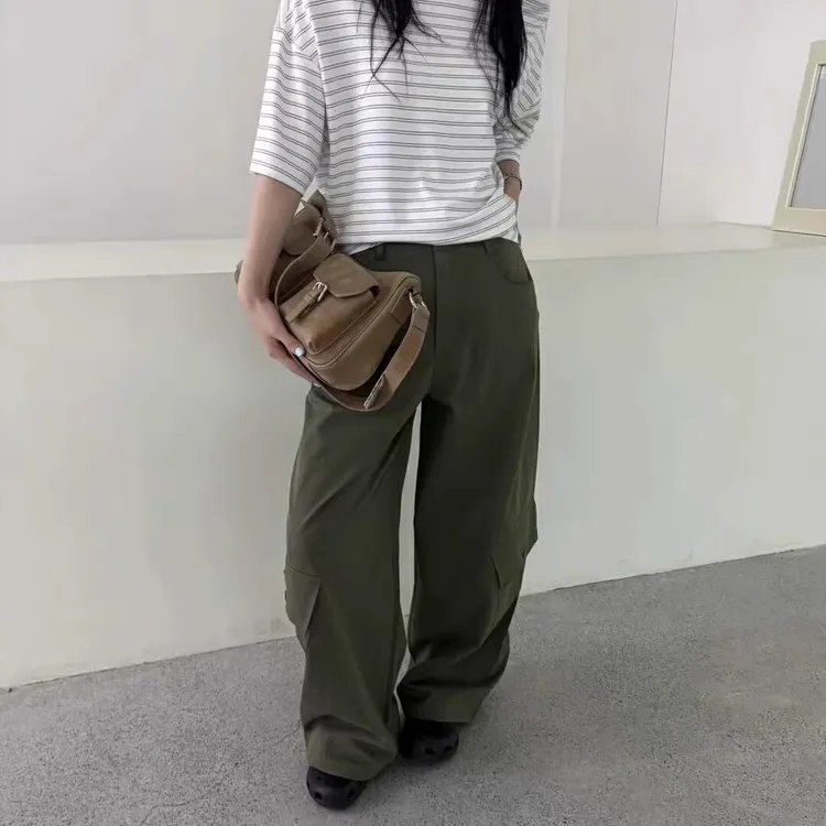 白色弯刀工装裤女夏季薄款2025年新款高腰宽松阔腿美式休闲运动裤
