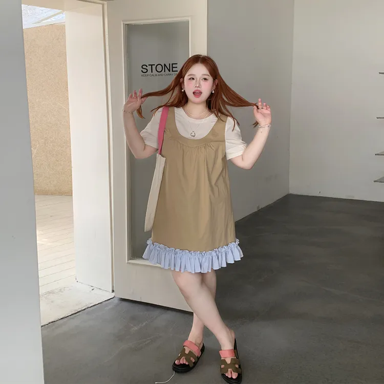 徐达布【昆士六兰】大码连衣裙女新款夏季木耳边T恤裙L35904C52