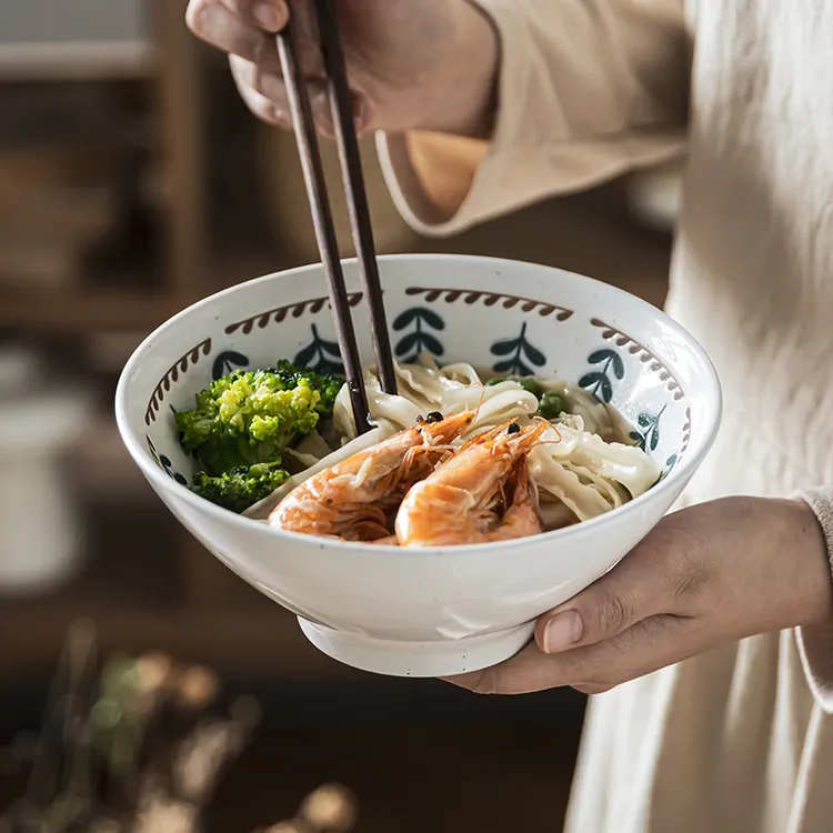 网红日式喇叭碗陶瓷斗笠碗拉面碗家用餐具7英寸碗菜碗早餐嗦粉碗