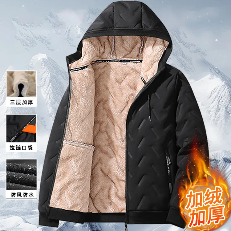 加绒加厚棉服男士冬天外套中老年防风防水防寒服保暖棉衣大码棉袄