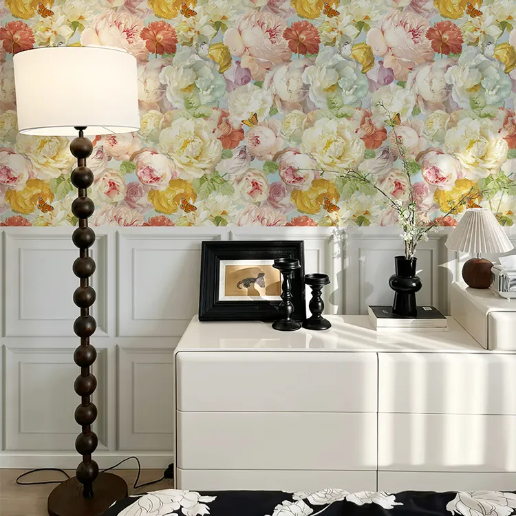欧式奶油风墙纸自粘防水防潮卧室客厅壁纸壁画无甲醛墙面装饰高级