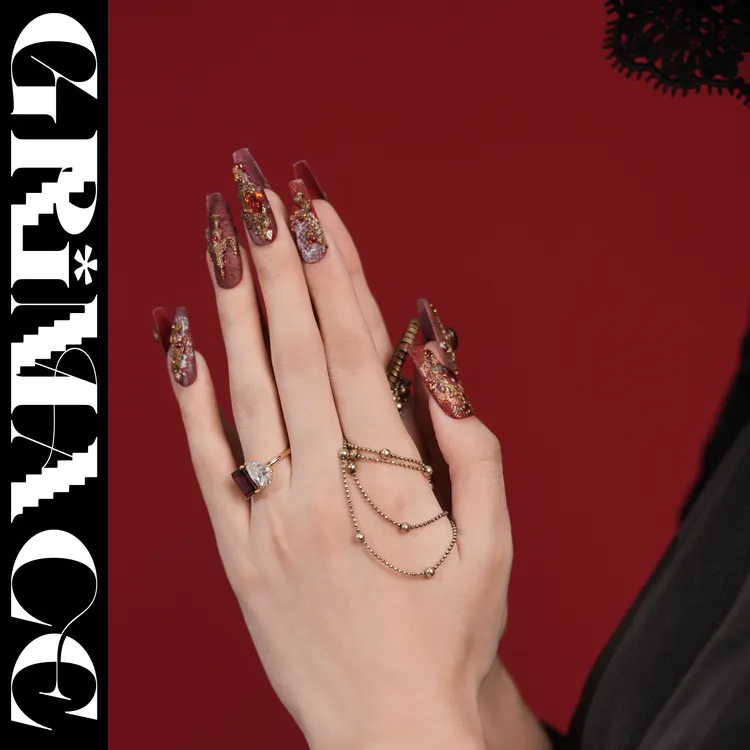 【盛宴】怪相录手工穿戴甲/万圣前夜/酒红色搭配金色华丽复古巴洛克