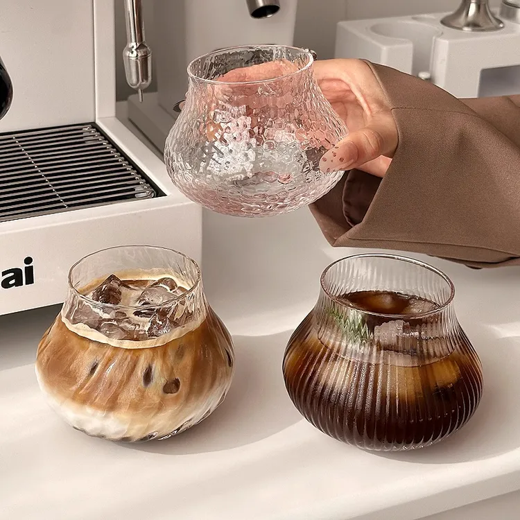 小众ins大肚冰美式咖啡杯牛奶拿铁玻璃杯设计感威士忌中古饮料杯