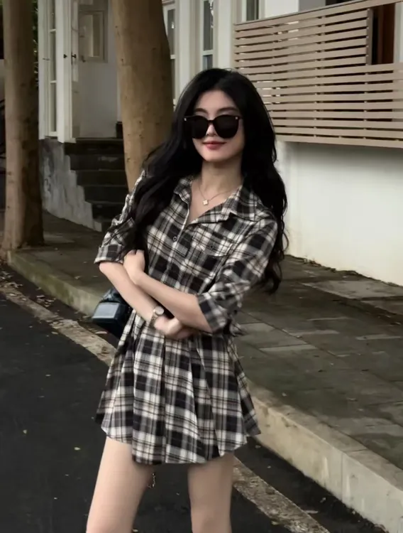 【现货送运费险】秋装复古收腰格纹长袖衬衫连衣裙时尚显瘦休闲裙子