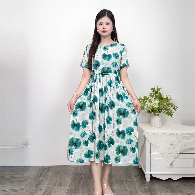 【高档木棉】夏季新款显瘦时尚碎花棉绸连衣裙气质优雅旅游度假女裙