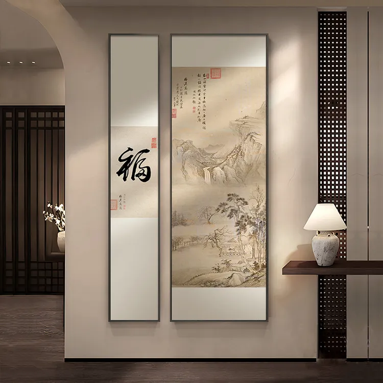 福字入户玄关装饰新中式山水画大气走廊过道挂画宋代美学禅意挂画