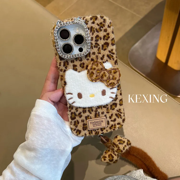 17promax秋冬双面带钻ins毛绒猫耳立体hellokitty适用于苹果系列