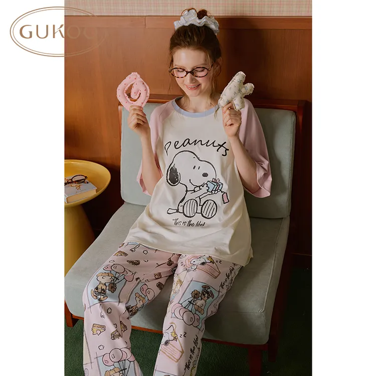 【Gukoo/果壳】史努比联名睡衣夏季薄款宽松透气纯棉满印甜美家居服