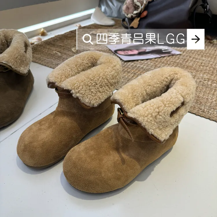 欧货羊羔毛重工雪地靴女25冬内增高新款磨砂真皮百搭时尚休闲短靴