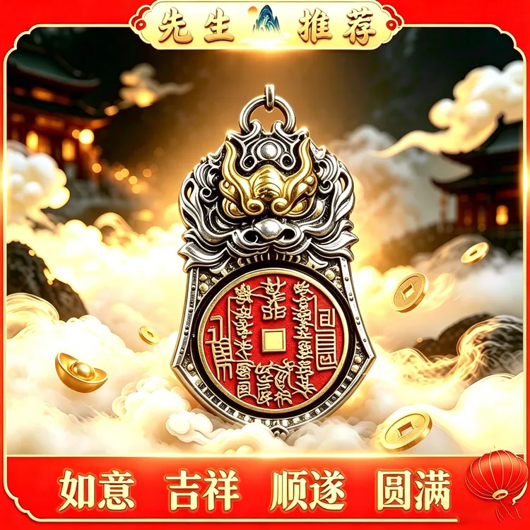 【老师推荐】新款天官赐福山鬼吞金兽转转男女汽车钥匙扣国潮银色