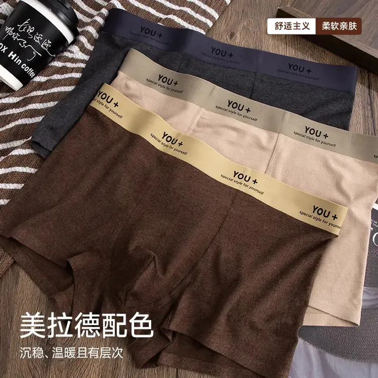 潮流磨毛男士内裤秋冬新款高档纯色青年短裤平角裤中腰四角裤裤头