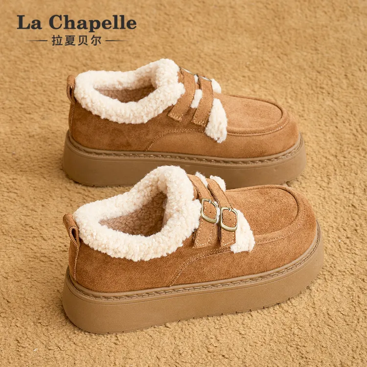 拉夏贝尔时尚休闲加绒勃肯鞋女冬季新款明星同款百搭厚底美式棉鞋
