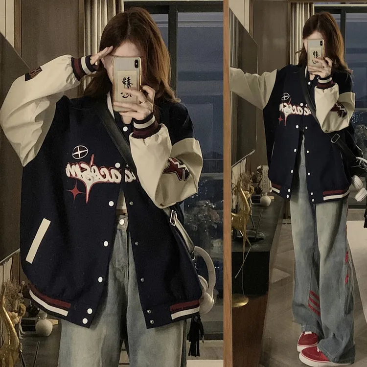 2025春秋装新款宽松显瘦复古美式学生美式学院风外套棒球服短外套