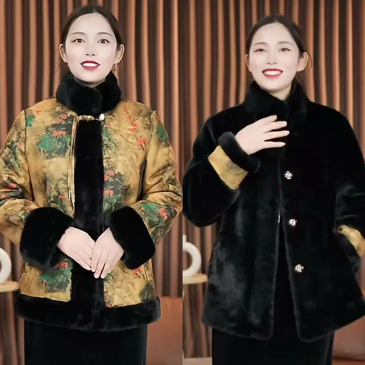 双面双穿冬季新中式女装中老年一体加绒两面穿外套秋冬国风加绒
