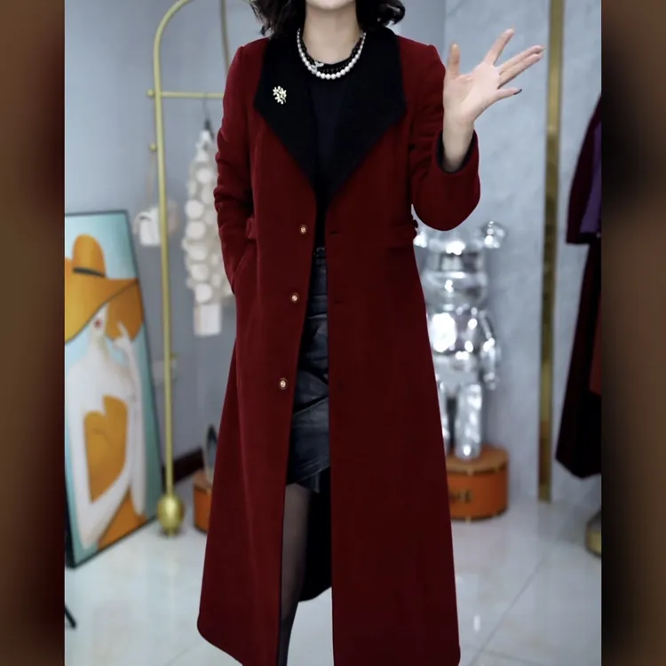 【外套】两面穿秋季洋气优雅气质时尚大气收腰显瘦中长款毛呢外套