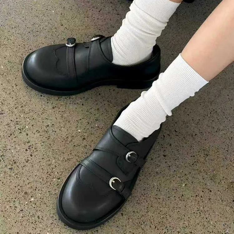 诗歌兰女鞋2025秋季新款真皮经典厚底百搭懒人一脚蹬乐福鞋
