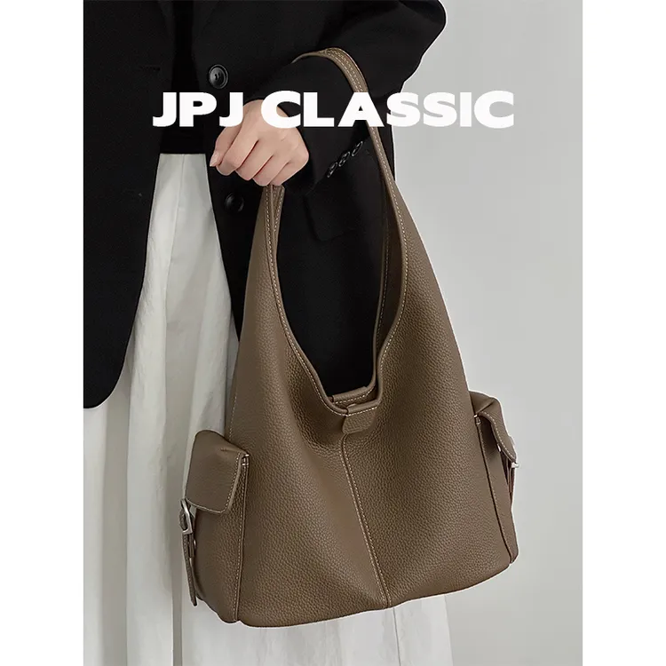 jpj头层荔枝纹牛皮托特包水桶包女单肩通勤腋下包城市风软包1946