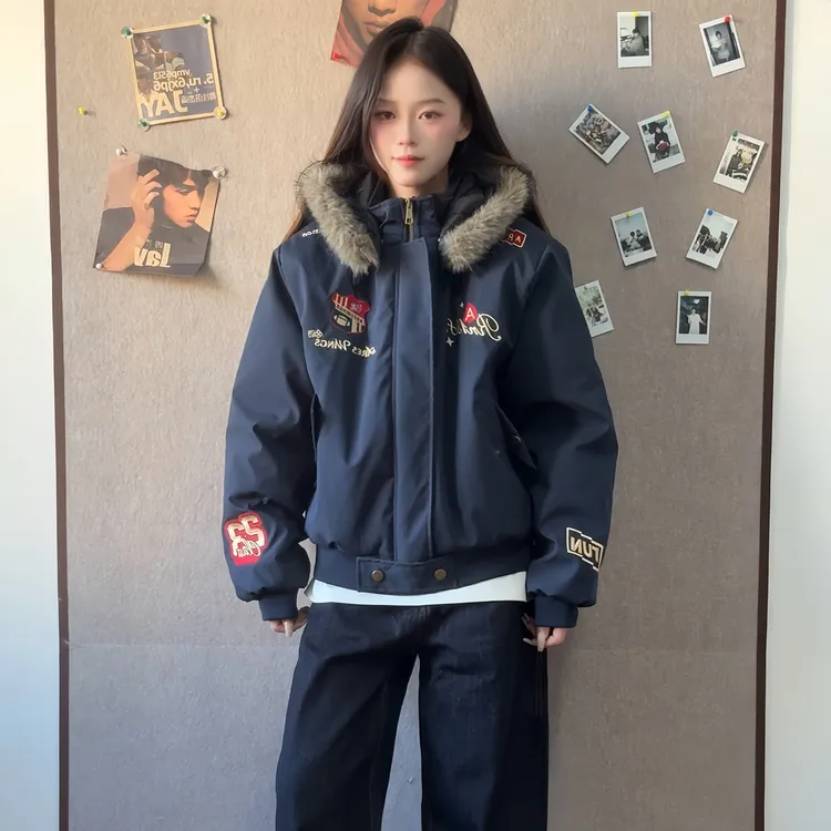 【FOYGOB】美式复古飞行夹克座山雕刺绣棒球服男女情侣冬季外套潮