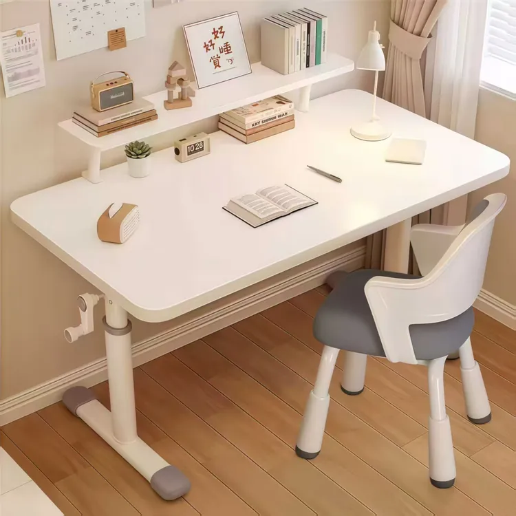 【出口品质】手摇升降桌子书架椅子写字台电脑桌学习桌椅办公写字桌