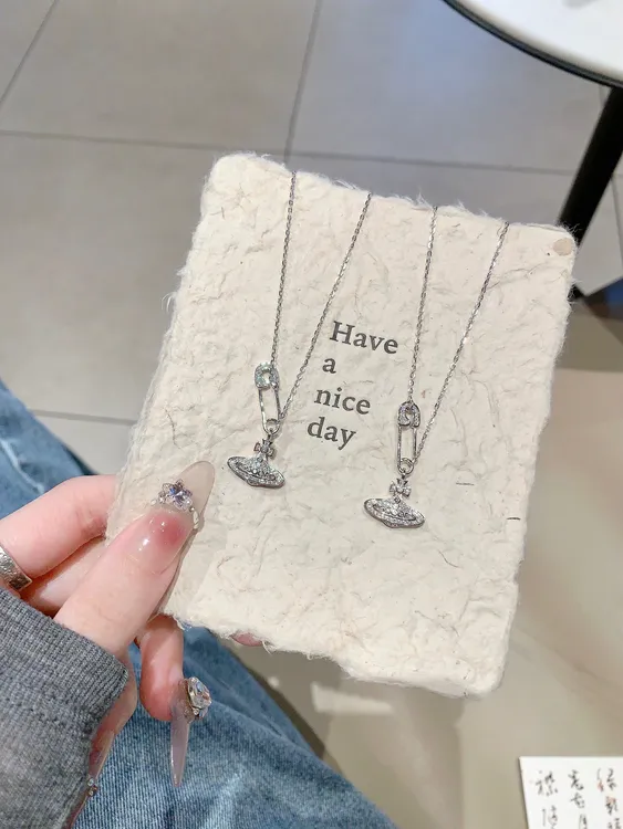 坠链均925银合成锆石 纯银别针星球项链女韩版时尚银饰