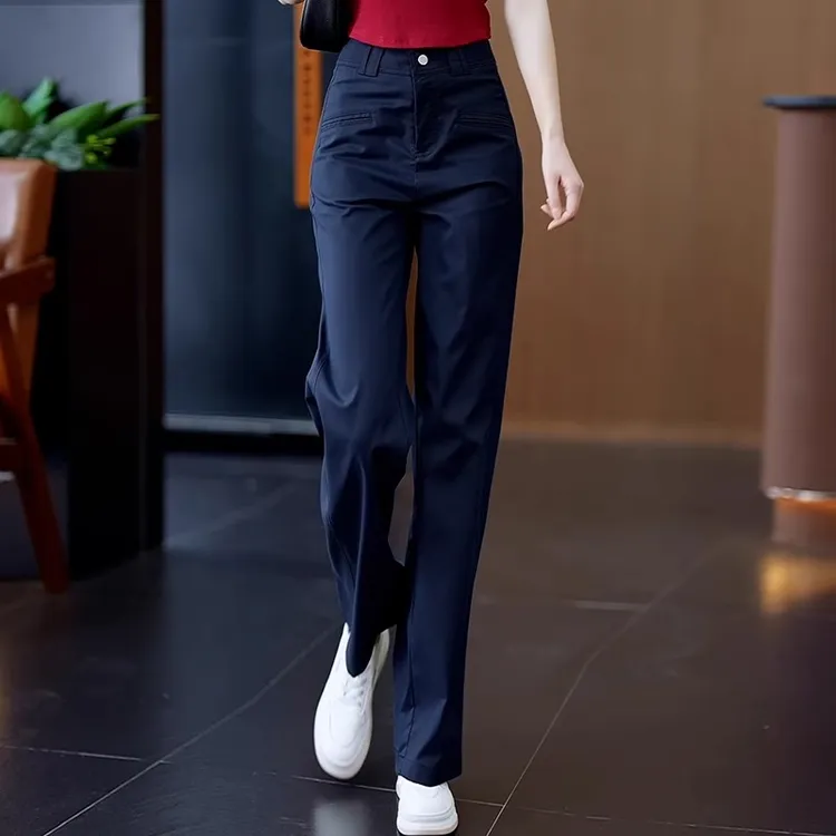 夏季薄款阔腿裤女2025新款女士裤子高腰垂感宽松天丝直筒西装裤子