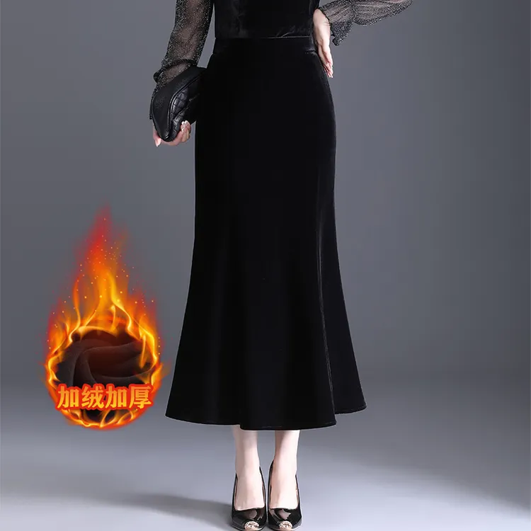 加绒加厚金丝绒半身裙气质鱼尾裙女裙子秋冬今年流行爆款包臀长裙