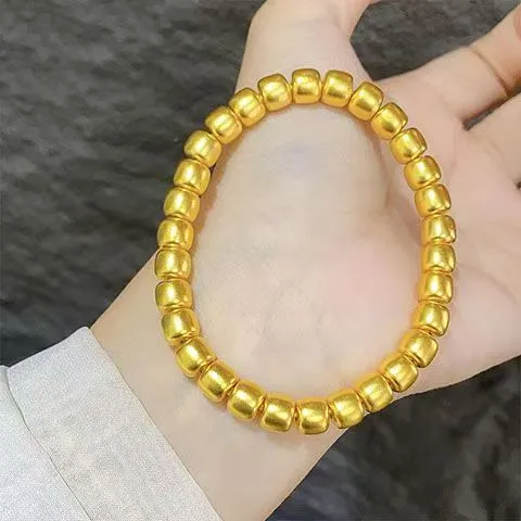 铜合金手链 饰品10mm古法手链实心桶珠手串男女小众珠宝时尚气质