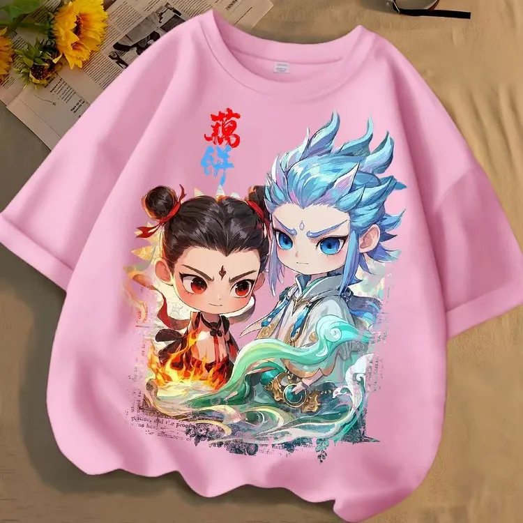 哪吒之魔童闹海周边新夏季男女中大儿童短袖t恤纯棉圆领宽松上衣