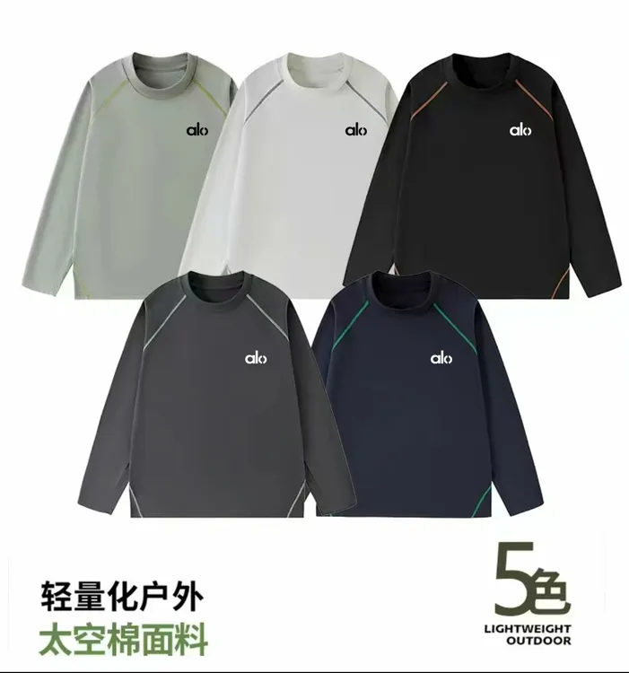 新款时尚印花拼接圆领长袖速干衣男女户外宽松运动情侣T恤-aIo