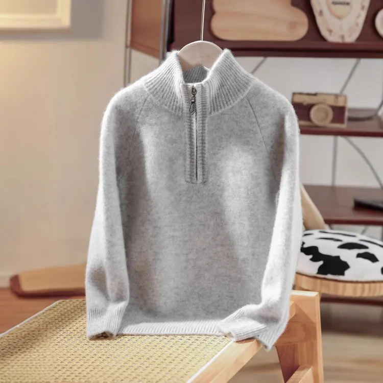 羊毛衫儿男半高领半拉链加厚打底毛衣男女童秋冬羊绒针织上衣
