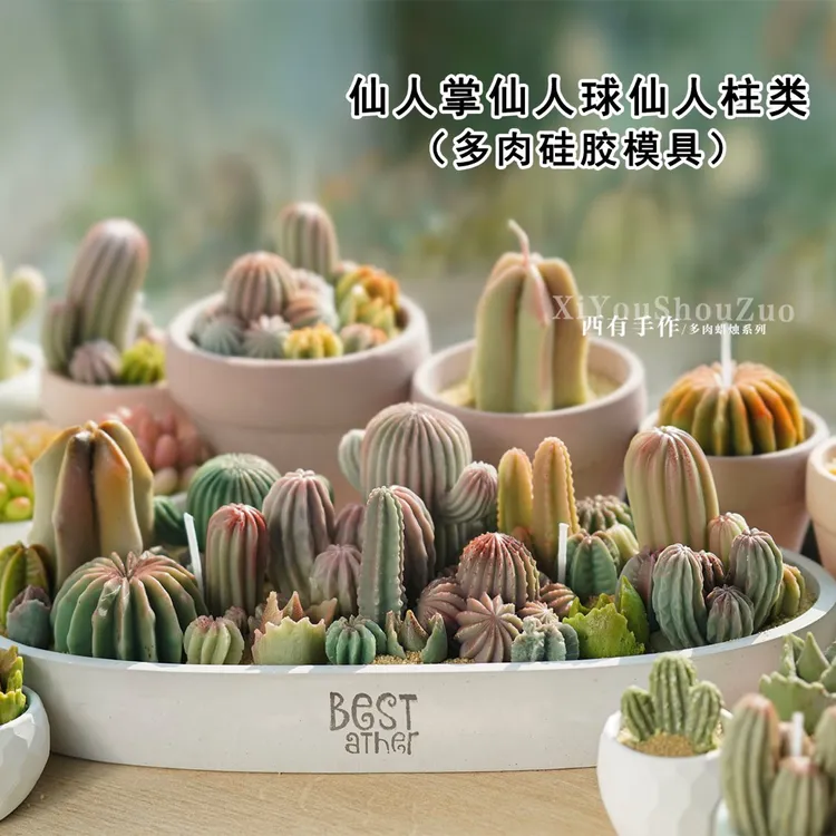仙人掌仙人球蜡烛硅胶模具diy手工仿真多肉仙人柱植物大盆栽材料