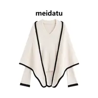 美哒兔(奢调柔廓)韩系气质v领毛衣+披肩两件套CM922-5