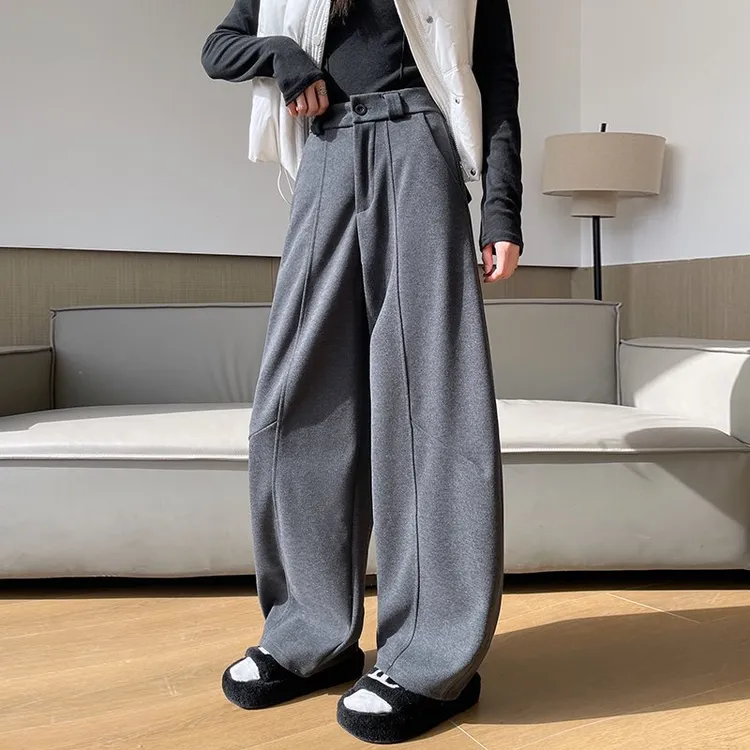 【羊毛蚕丝+运费险】秋冬新款阔腿弯刀裤厚款慵懒风休闲裤女裤子ZY