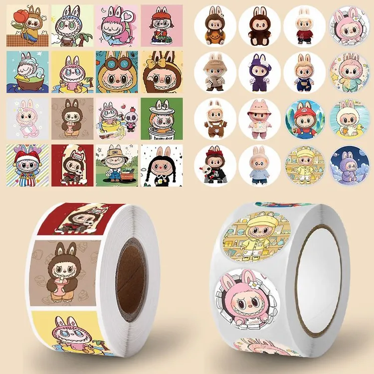 新款玩偶贴labubu拉布布卷卷贴纸装饰DIY手账文具封口贴儿童贴纸