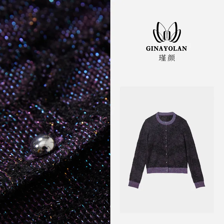GINAYOLAN/瑾颜【设计师系列】春季新品丝绒气质时尚针织开衫