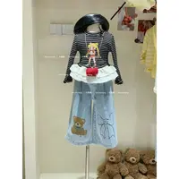 女童卡通条纹花边上衣2025秋季新款韩版童装女宝宝洋气内搭打底衫