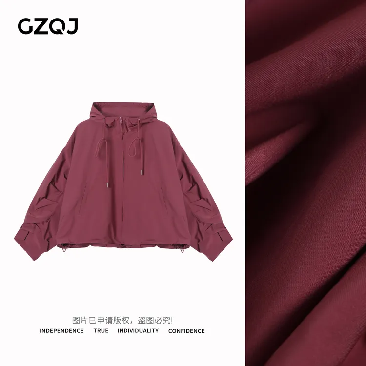 老琴私服【微醺少女】欧若风设计感抽绳连帽休闲外套上衣女春66517