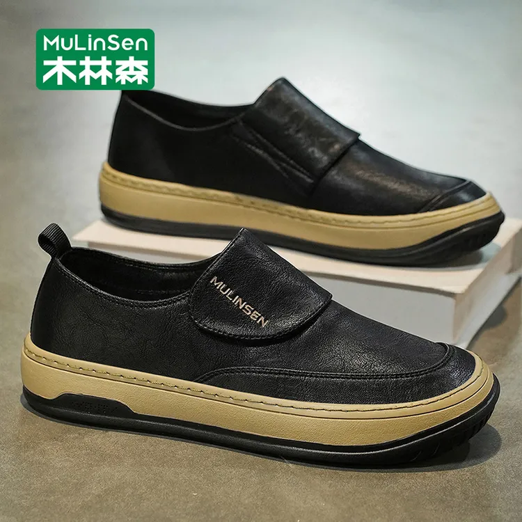 木林森皮鞋男2026新款商务软底男士一脚蹬休闲鞋春季透气工作男鞋商品图