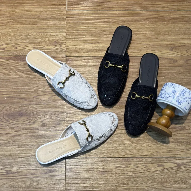波西米亚风新款凉鞋性感透气蕾丝包头半拖女夏外穿网纱平底穆勒鞋