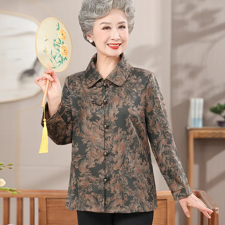 【大唐夫人】春装衬衫女衣服洋气翻领外套薄款中老年人妈妈衬衣长袖