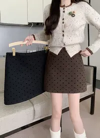 秋冬新款胖mm大码女韩版百搭波点高腰遮胯显瘦毛呢半身裙20825