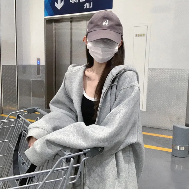 连帽开衫外套女2025春秋冬季新款加绒加厚宽松慵懒风显瘦即墨卫衣