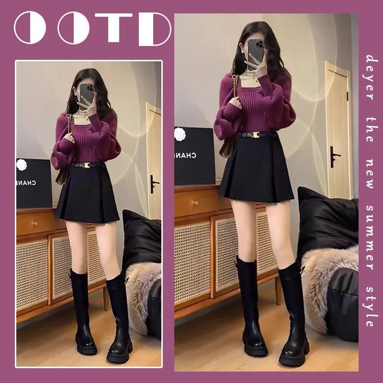 秋季穿搭一整套女2025新款韩版气质温柔针织毛衣百搭半身裙两件套