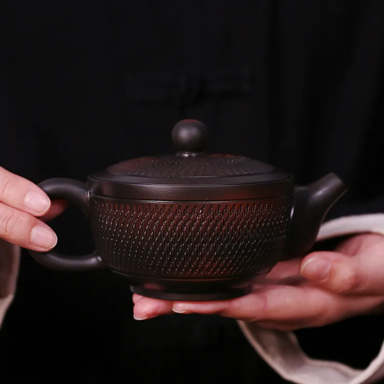 紫陶大宽口汉瓦凤鸣壶大容量家用中式泡茶壶复古大号紫砂壶S