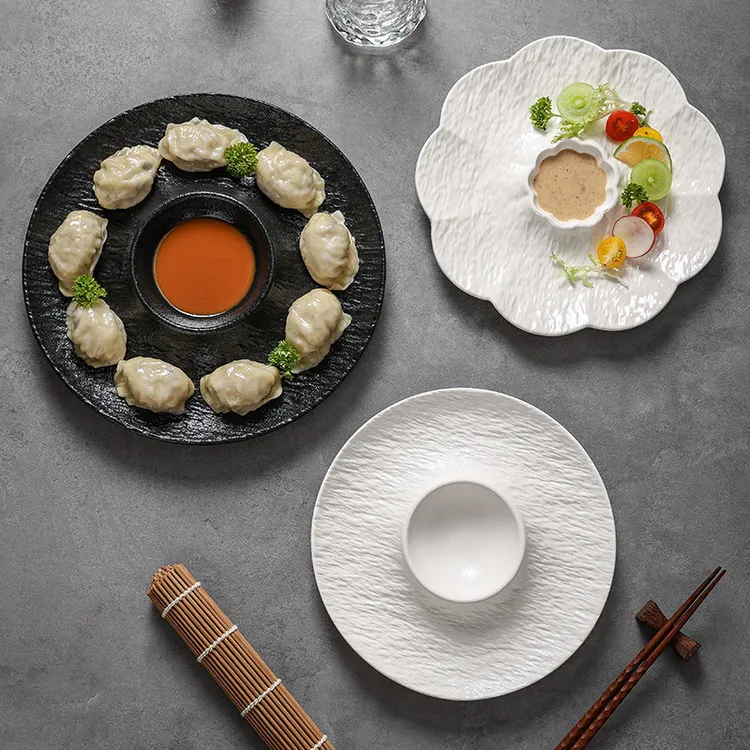 轻奢陶瓷饺子盘商用酒店碗盘餐具虾盘精致摆盘创意带碟小吃盘子