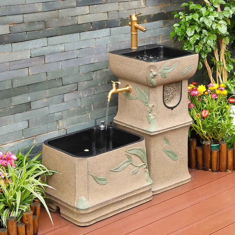 户外立柱中式庭院洗手盆一体式室外拖把池阳台室外洗手盆庭院用