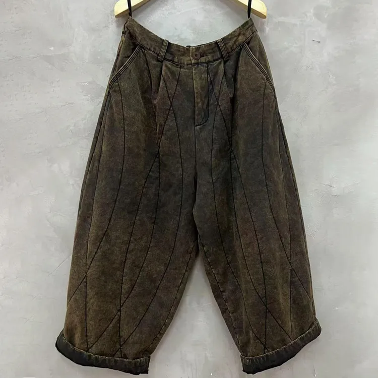 【寻苔棉麻】3870 棉麻半松紧腰休闲棉裤 古兰木